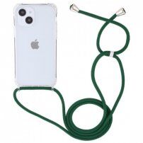 Transparentný kryt so šnúrkou pre iPhone 15 - tmavozelený