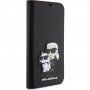 Karl Lagerfeld Saffiano Karl and Choupette NFT flipové puzdro pre iPhone 15 Plus - čierne
