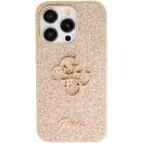 Guess Fixed Glitter 4G Metal Logo trblietavý kryt pre iPhone 15 Pro Max - zlatý