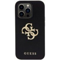 Guess Perforated 4G Glitter Metal Logo kryt pre iPhone 14 Pro Max - čierny