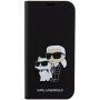 Karl Lagerfeld Saffiano Karl and Choupette NFT flipové puzdro pre iPhone 15 Pro - čierne