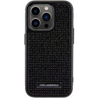 Karl Lagerfeld Rhinestone Plate Metal Logo kryt posádzaný kamienkami pre iPhone 15 Pro Max - čierny