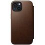 Nomad Modern Leather Folio flipové puzdro s MagSafe pre iPhone 15 - hnedé