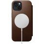 Nomad Modern Leather Folio flipové puzdro s MagSafe pre iPhone 15 - hnedé