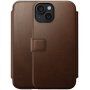 Nomad Modern Leather Folio flipové puzdro s MagSafe pre iPhone 15 - hnedé