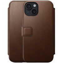 Nomad Modern Leather Folio flipové puzdro s MagSafe pre iPhone 15 - hnedé