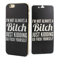 Otváracie / flip gumové puzdro pre iPhone 6 / 6S - čierne s&nbsp;nápisom "bitch"