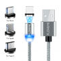 FLOVEME Round magnetický kábel USB-A / USB-C/Micro USB/Lightning pre iPhone / iPad / iPod / AirPods - 1 m - strieborná