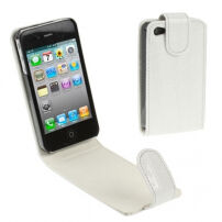 Vyklápacie puzdro pre iPhone 4 / 4S v štýle krokodílej kože - biele