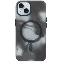 Priesvitný kryt so vzorom vodových farieb a MagSafe na iPhone 15 - šedý