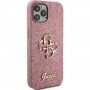 Guess Fixed Glitter 4G Metal Logo trblietavý kryt na iPhone 12 / 12 Pro - ružový