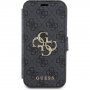 Guess 4G Metal Logo flipové puzdro na iPhone 15 - šedé