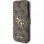 Guess 4G Metal Logo flipové puzdro na iPhone 15 - hnedé