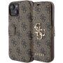Guess 4G Metal Logo flipové puzdro na iPhone 15 - hnedé