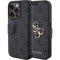 Guess 4G Metal Logo flipové puzdro na iPhone 15 Pro - šedé