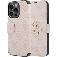 Guess 4G Metal Logo flipové puzdro na iPhone 15 Pro Max - ružové