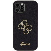 Guess Fixed Glitter 4G Metal Logo trblietavý kryt na iPhone 12 / 12 Pro - čierny