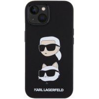 Karl Lagerfeld Karl and Choupette Heads silikónový kryt na iPhone 15 Plus - čierny