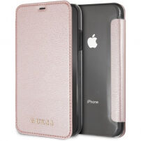 Guess PU Leather Book Case Iridescent puzdro pre iPhone XR – ružovo-zlaté