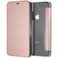 Guess PU Leather Book Case Iridescent puzdro pre iPhone XS Max – ružovo-zlatá