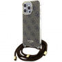 Guess 4G IML Printed Crossbody kryt so šnúrkou na iPhone 15 Pro Max - hnedý