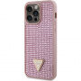 Guess Rhinestones Triangle Metal Logo kryt posiaty kamienkami na iPhone 15 Pro Max - ružový