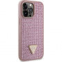 Guess Rhinestones Triangle Metal Logo kryt posiaty kamienkami na iPhone 15 Pro Max - ružový