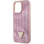 Guess Rhinestones Triangle Metal Logo kryt posiaty kamienkami na iPhone 15 Pro Max - ružový