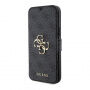 Guess 4G Metal Logo flipové puzdro na iPhone 15 Plus - šedé