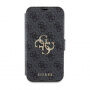 Guess 4G Metal Logo flipové puzdro na iPhone 15 Plus - šedé
