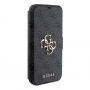 Guess 4G Metal Logo flipové puzdro na iPhone 15 Plus - šedé