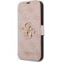 Guess 4G Metal Logo flipové puzdro na iPhone 15 Pro - ružové