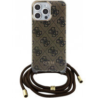 Guess 4G IML Printed Crossbody kryt so šnúrkou na iPhone 15 Pro Max - hnedý