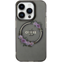 Guess Flowers Ring Glossy Logo kryt s MagSafe na iPhone 13 Pro Max - šedý
