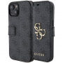 Guess 4G Metal Logo flipové puzdro na iPhone 15 Plus - šedé