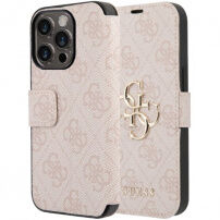 Guess 4G Metal Logo flipové puzdro na iPhone 15 Pro - ružové