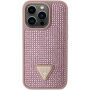 Guess Rhinestones Triangle Metal Logo kryt posiaty kamienkami na iPhone 15 Pro Max - ružový