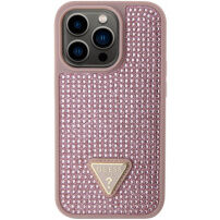 Guess Rhinestones Triangle Metal Logo kryt posiaty kamienkami na iPhone 15 Pro Max - ružový