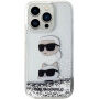 Karl Lagerfeld Liquid Glitter Karl and Choupette Head kryt na iPhone 15 Pro Max - strieborný