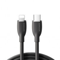 JOYROOM SA29-CL3 silikónový dátový a rýchlonabíjací kábel 30W USB-C/Lightning na iPhone/iPad/iPod/AirPods - 2 m - čierny