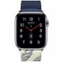 Remienok z PU kože s kovovou prackou pre Apple Watch Ultra 49mm / 46mm / 45mm / 44mm / 42mm - tmavomodrý