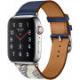 Remienok z PU kože s kovovou prackou pre Apple Watch Ultra 49mm / 46mm / 45mm / 44mm / 42mm - tmavomodrý