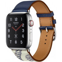 Remienok z PU kože s kovovou prackou pre Apple Watch Ultra 49mm / 46mm / 45mm / 44mm / 42mm - tmavomodrý