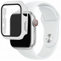 Silikónový remienok s puzdrom s tvrdeným sklom pre Apple Watch 38mm - biely