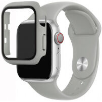 Silikónový remienok s puzdrom s tvrdeným sklom pre Apple Watch 38mm - sivý