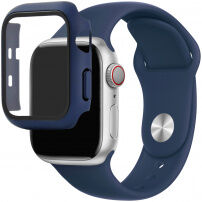 Silikónový remienok s puzdrom s tvrdeným sklom pre Apple Watch 38mm - tmavomodrý