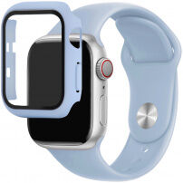 Silikónový remienok s puzdrom s tvrdeným sklom pre Apple Watch 38mm - svetlomodrý