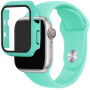 Silikónový remienok s puzdrom s tvrdeným sklom pre Apple Watch 38mm - tyrkysový