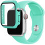 Silikónový remienok s puzdrom s tvrdeným sklom pre Apple Watch 41mm / 40mm - tyrkysový