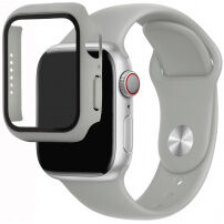 Silikónový remienok s puzdrom s tvrdeným sklom pre Apple Watch 41mm / 40mm - sivý